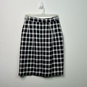 Evan Picone Women’s Vintage Black White Plaid Academia Pencil Skirt Size 8